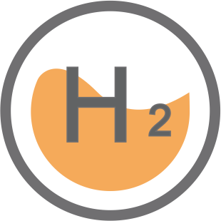 A circle with the letter h and the number 2 inside of it.