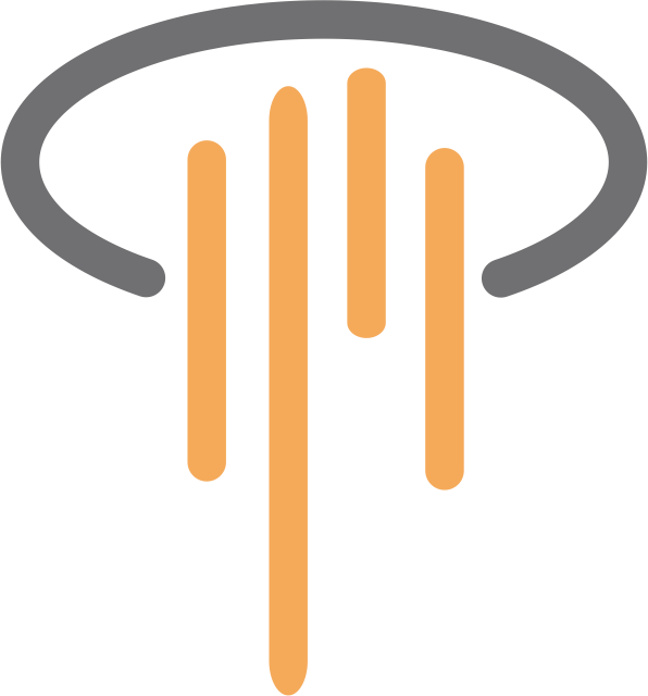 A gray and orange circle with three sticks coming out of it.