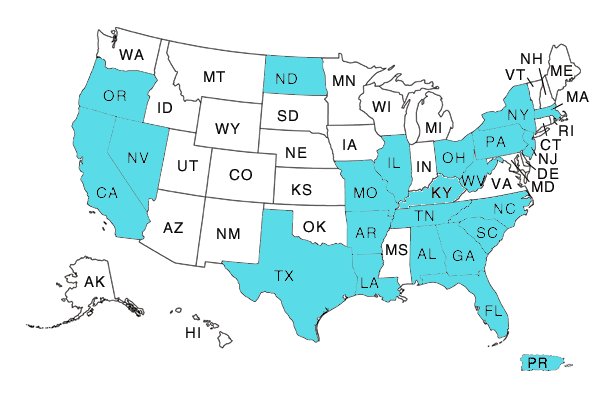 US Map of where people visit Allaince OB/GYN