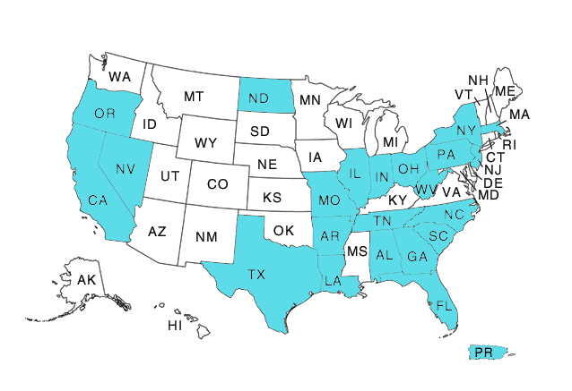 US Map of where people visit Allaince OB/GYN