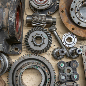 A bunch of gears are laying on a table