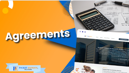 The word agreements is on a blue and orange background