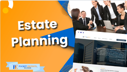 A group of people sitting around a table with the words estate planning on the bottom