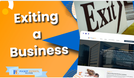 An exit sign next to a website that says exiting a business