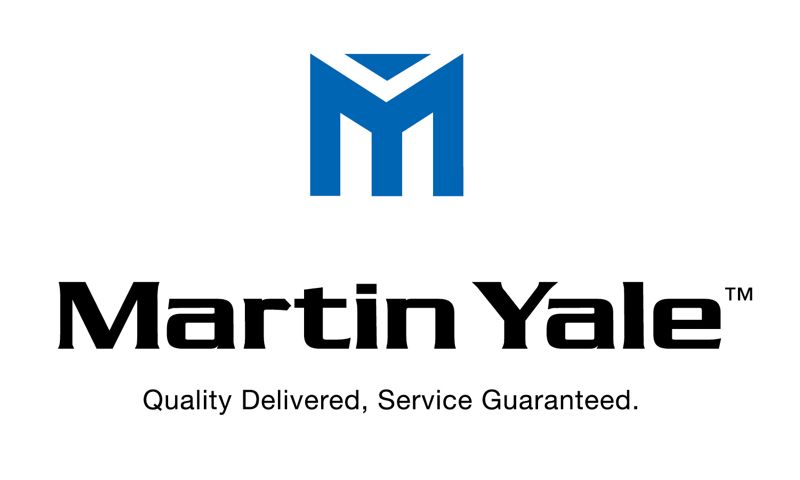 The martin yale logo is blue and black and says quality delivered , service guaranteed.