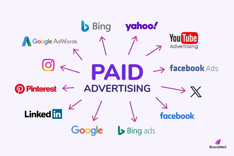 A diagram showing the different types of paid advertising.