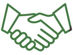 A green line drawing of two hands shaking each other.