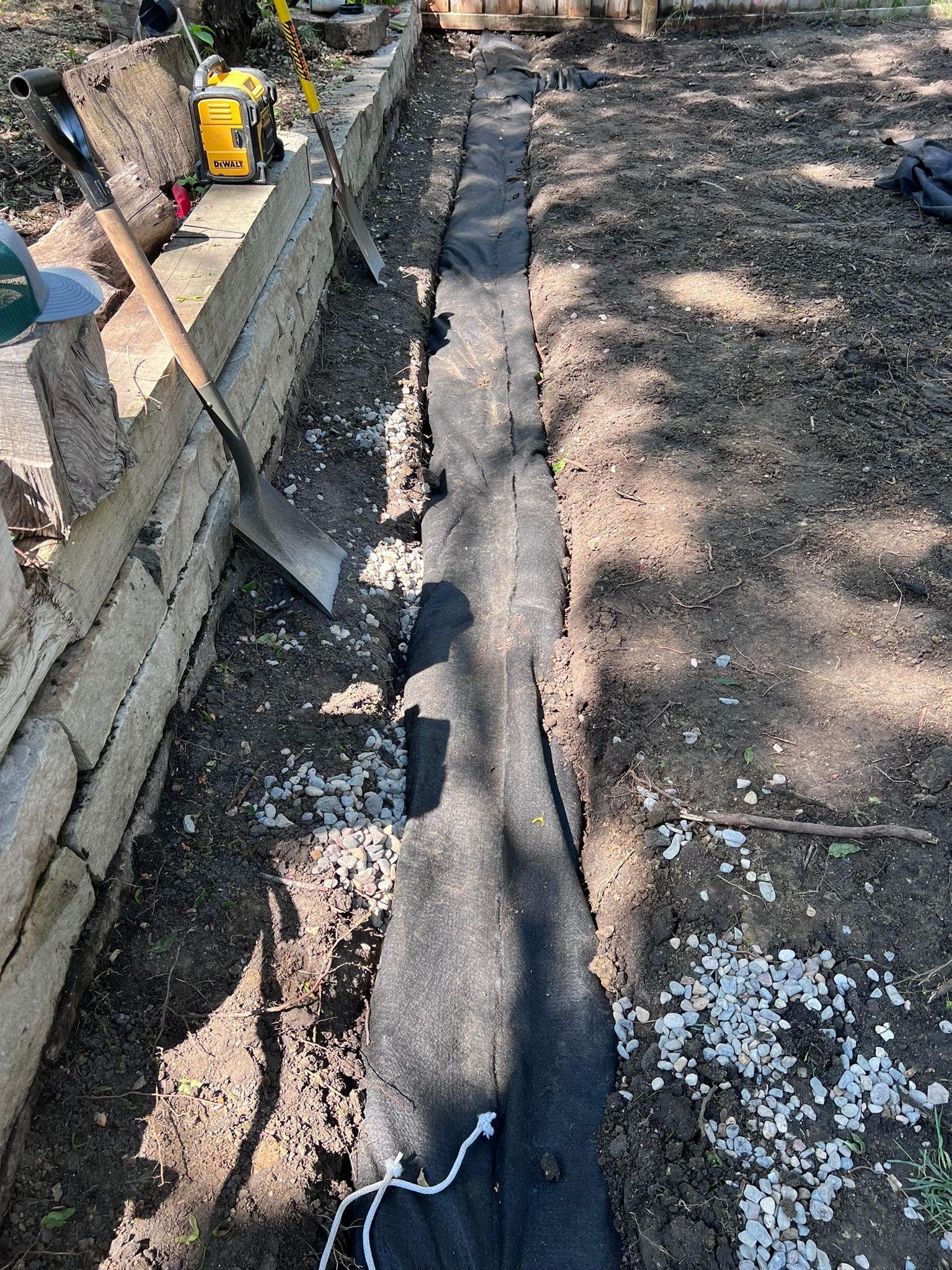 French+drain+fully+wrapped+covered+with+landscaping+fabric+to+prevent+clogging+Edina+MN+KG+Landscape