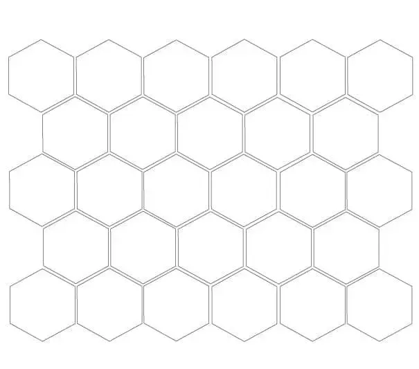 A white hexagon tile pattern on a white background.