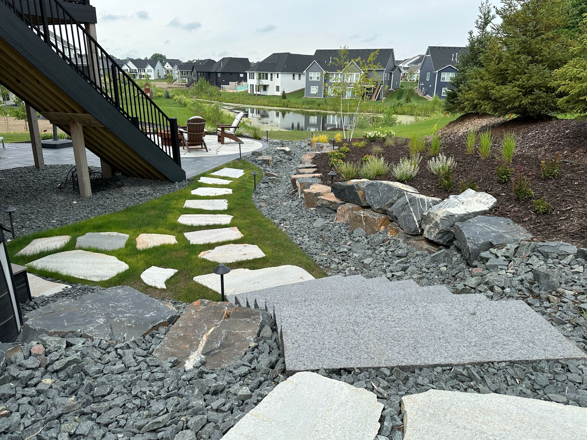 stone retainer wall with gravel french drain