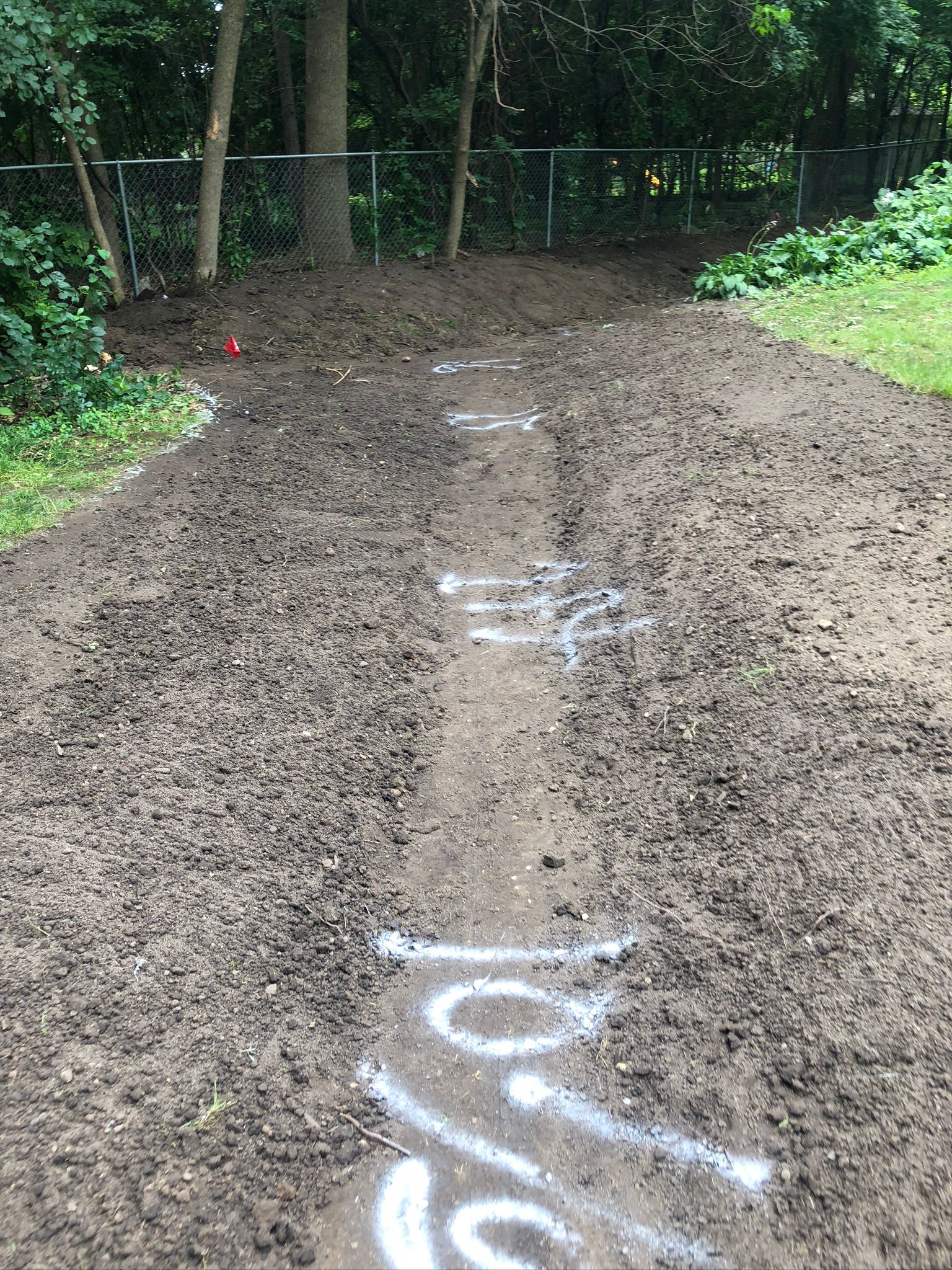 Swale grading outdoor drainage Minneapolis with elevations marked