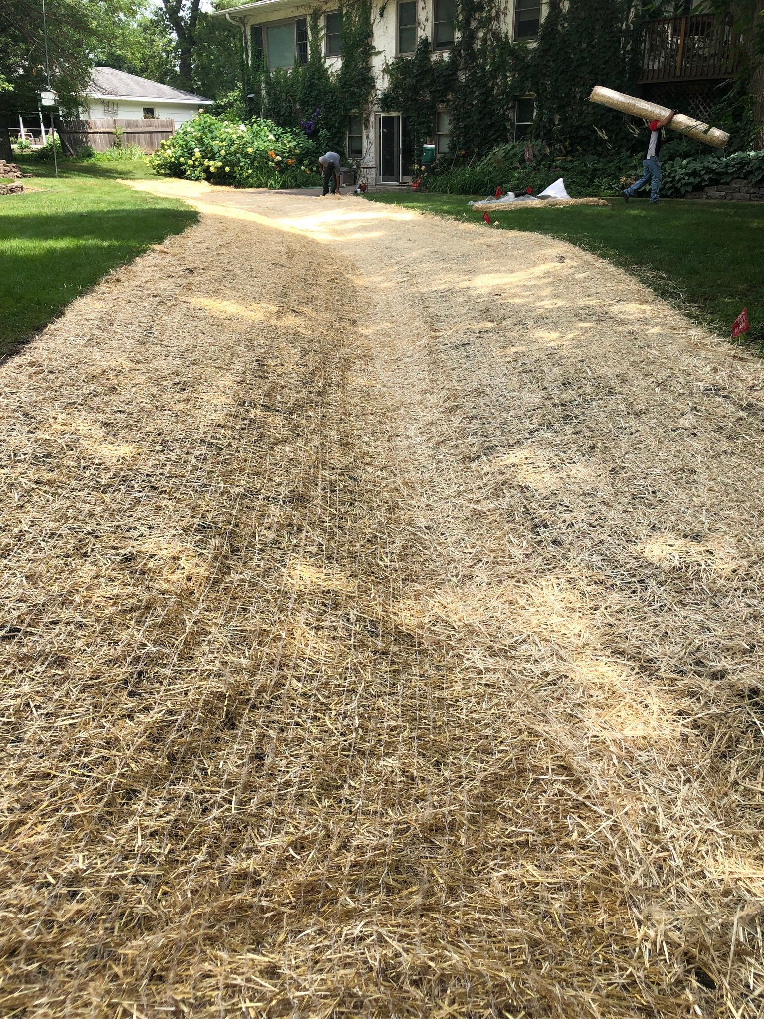 Swale grading outdoor drainage Minneapolis with erosion blankets 