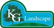 A logo for kg landscape with a tree in the background