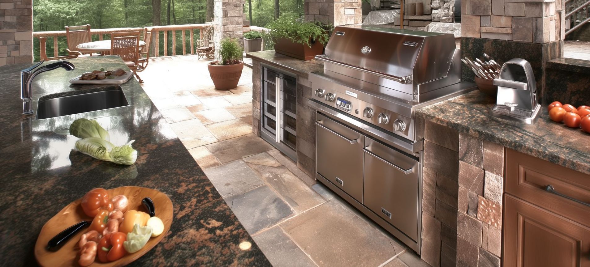 A kitchen with a grill and a plate of food on the counter