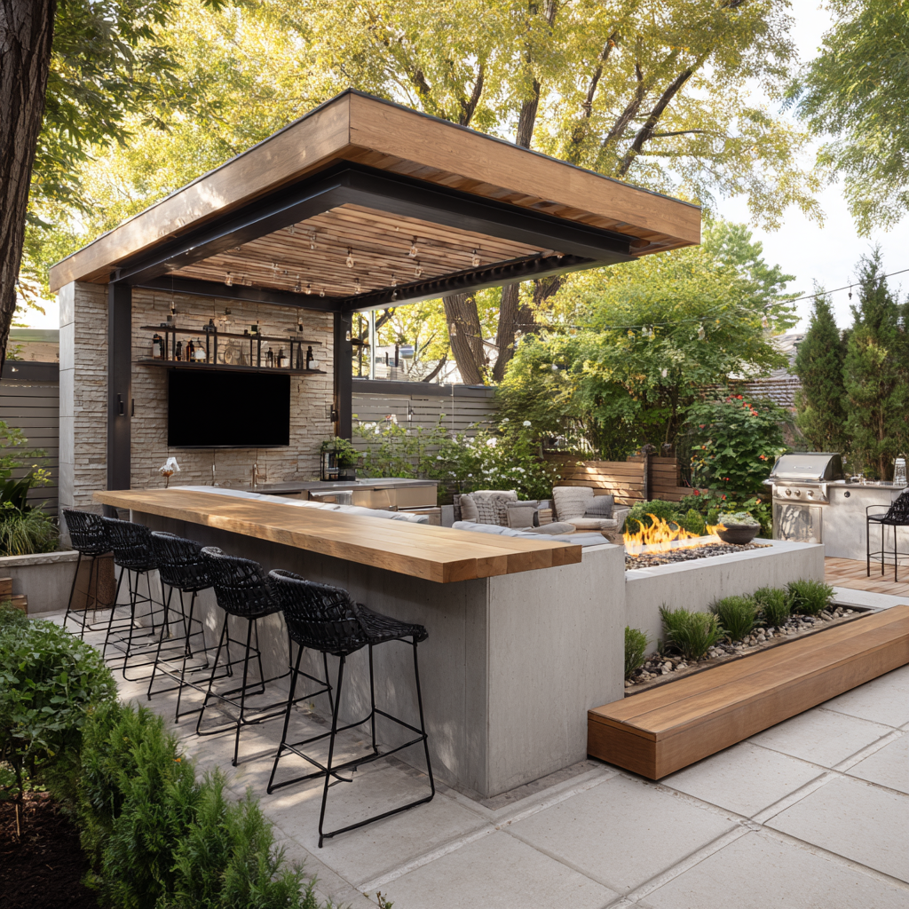 L-shaped outdoor kitchen