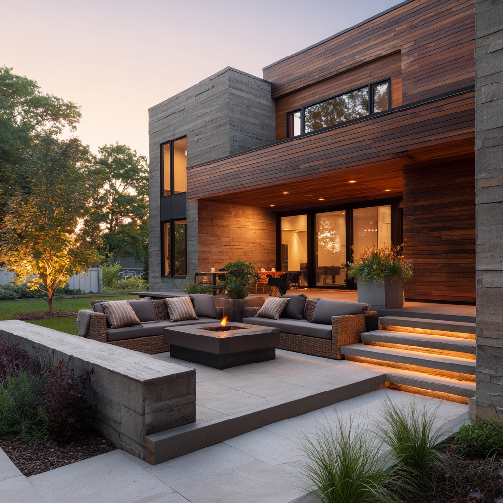 modern home with beautiful walk out patio