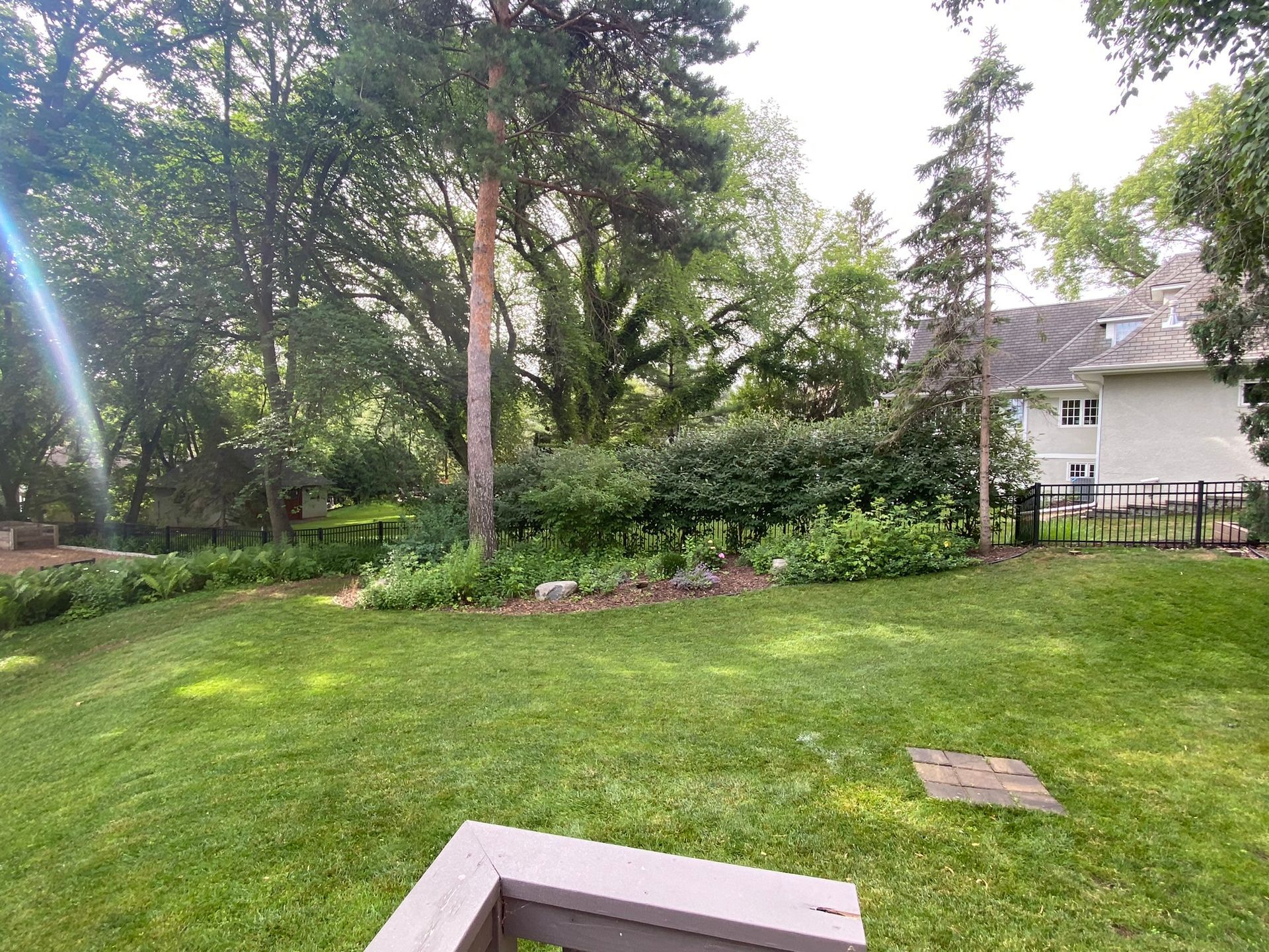 Before picture of overgrown backyard with no patio in MN 