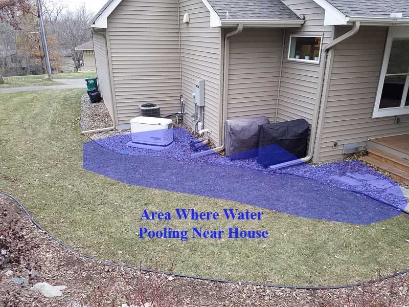 Water pooling at back corner of house