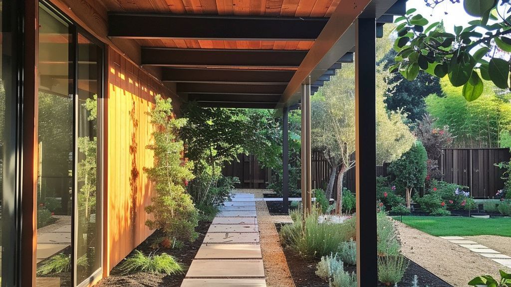 A walkway leading to a house with a covered porch