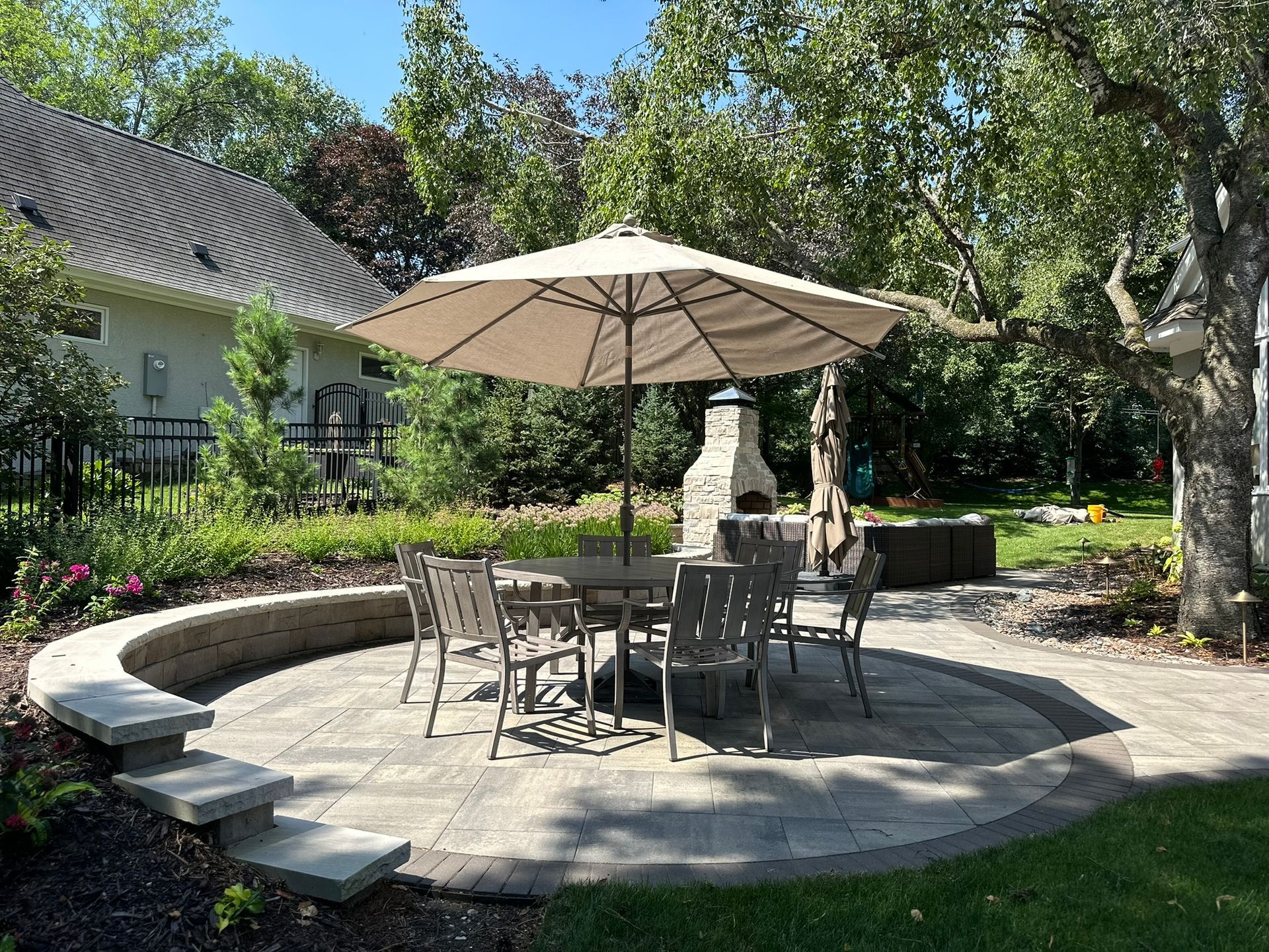 patio with dry creek area. 