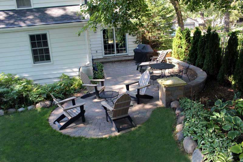 Backyard patio and fire ring area in St. Louis Park MN designed and built by KG Landscape