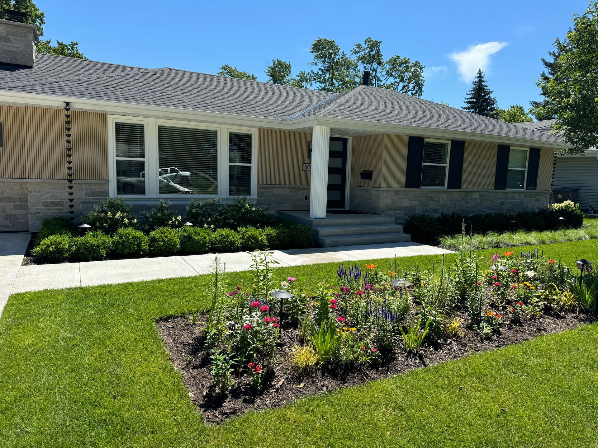 front yard colorful perennial flowers modern look Edina MN KG Landscape 