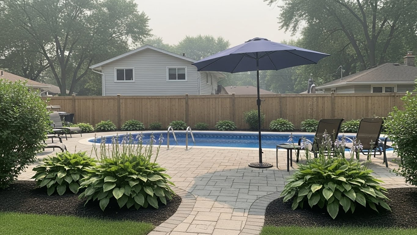 Poolside paver patio with proper drainage slope away from pool in Orono Minnesota backyard