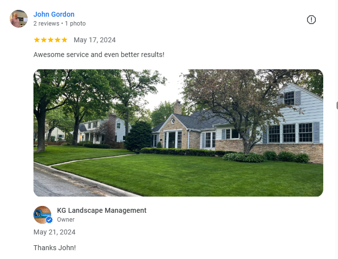 google review from st. louis park mn customer for KG Landscape