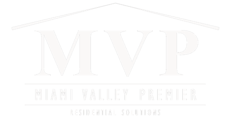 A white logo for miami valley brewers on a white background.