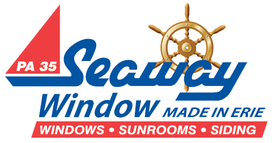 A logo for seaway window made in erie