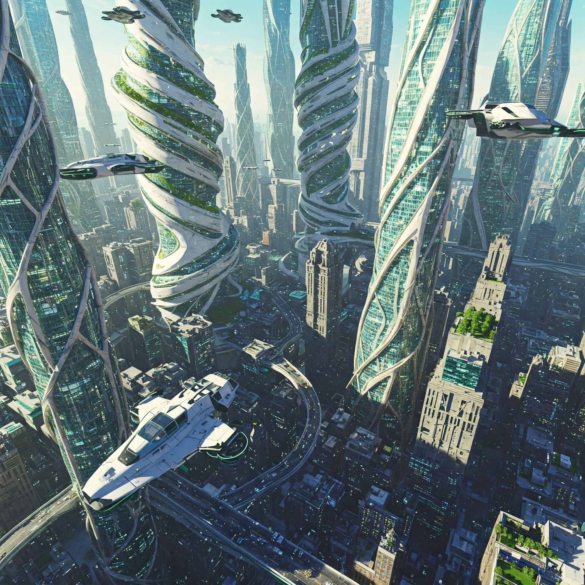 Dark grey spaceship with orange and blue energy bursts, flying through a dark space with a nebulous background.