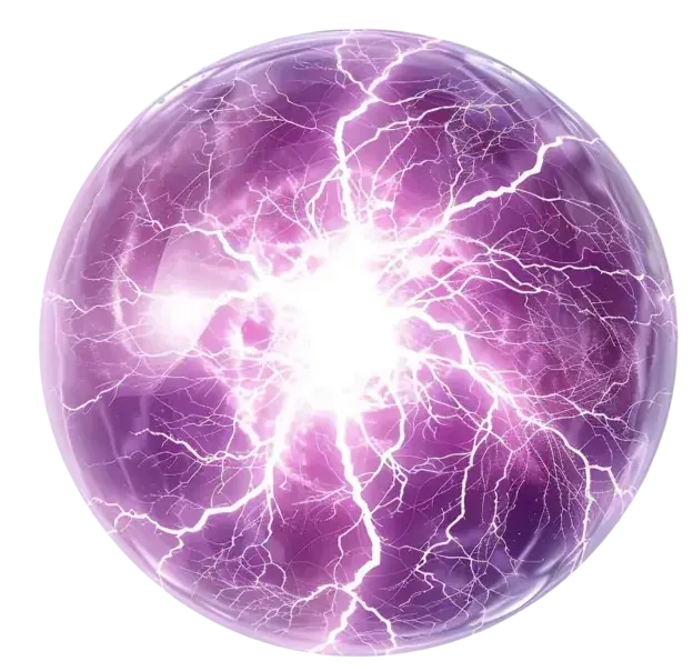 Purple orb with white lightning crackling across its surface, bright core.