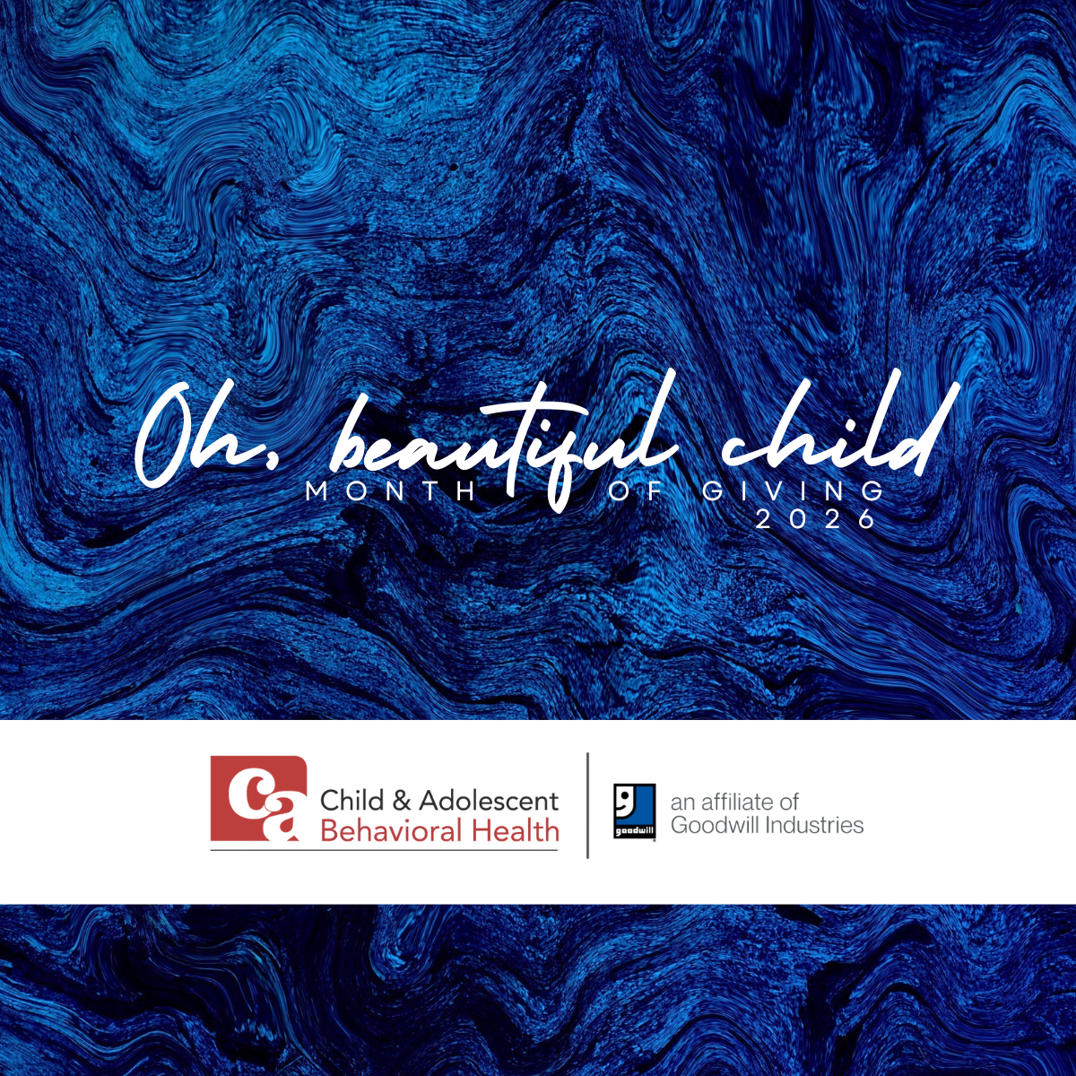 Poster: Child & Adolescent Behavioral Health annual month of giving. Donate 'fore' GOOD, Feb. 1-28. Green text on white.