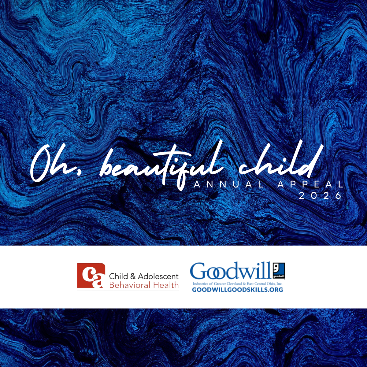 Poster: Child & Adolescent Behavioral Health annual month of giving. Donate 'fore' GOOD, Feb. 1-28. Green text on white.