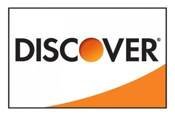 Discover credit card logo: black text on white, orange dot and curved orange base.