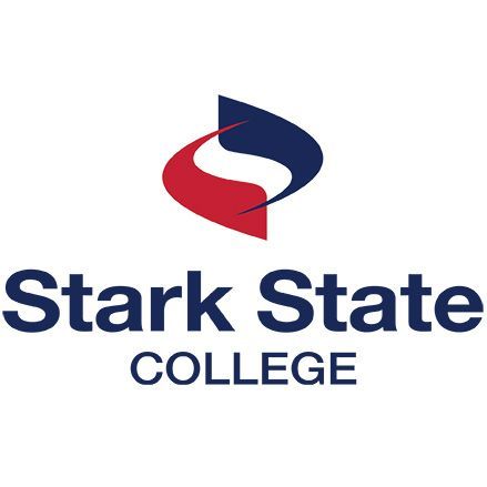 Stark State College logo: Red and blue stylized
