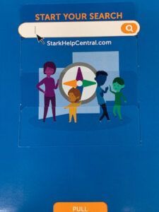 Search bar over a blue background with people around a compass;