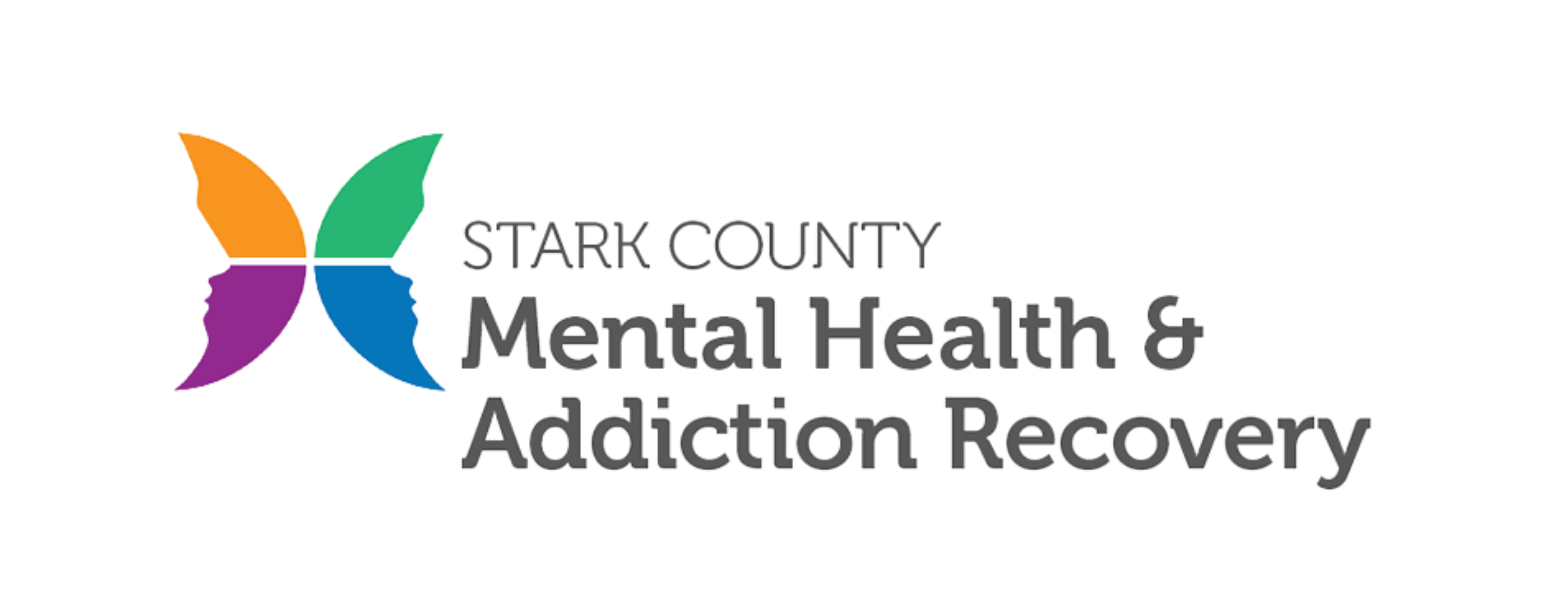 Logo for Stark County Mental Health & Addiction Recovery. Colorful butterfly shape with text.
