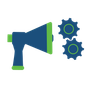 icon of a bullhorn with gears turning which indicates project management