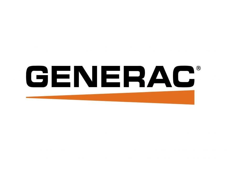 The logo for generac is orange and black on a white background.