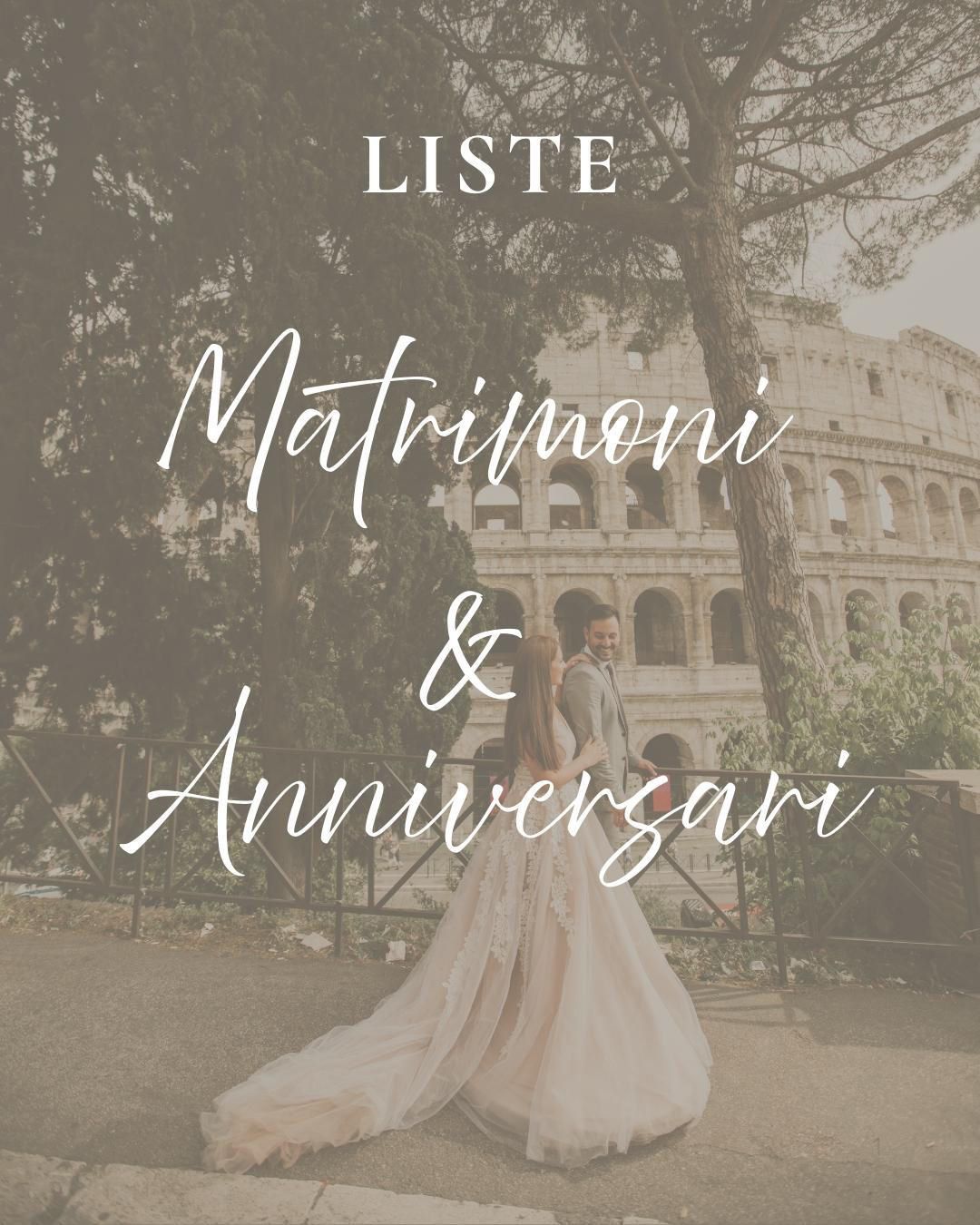 Annuncio per lista nozze: coppia a Roma, testo sovrapposto 