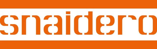 Logo snaidero, testo arancione su sfondo bianco in un rettangolo arancione.
