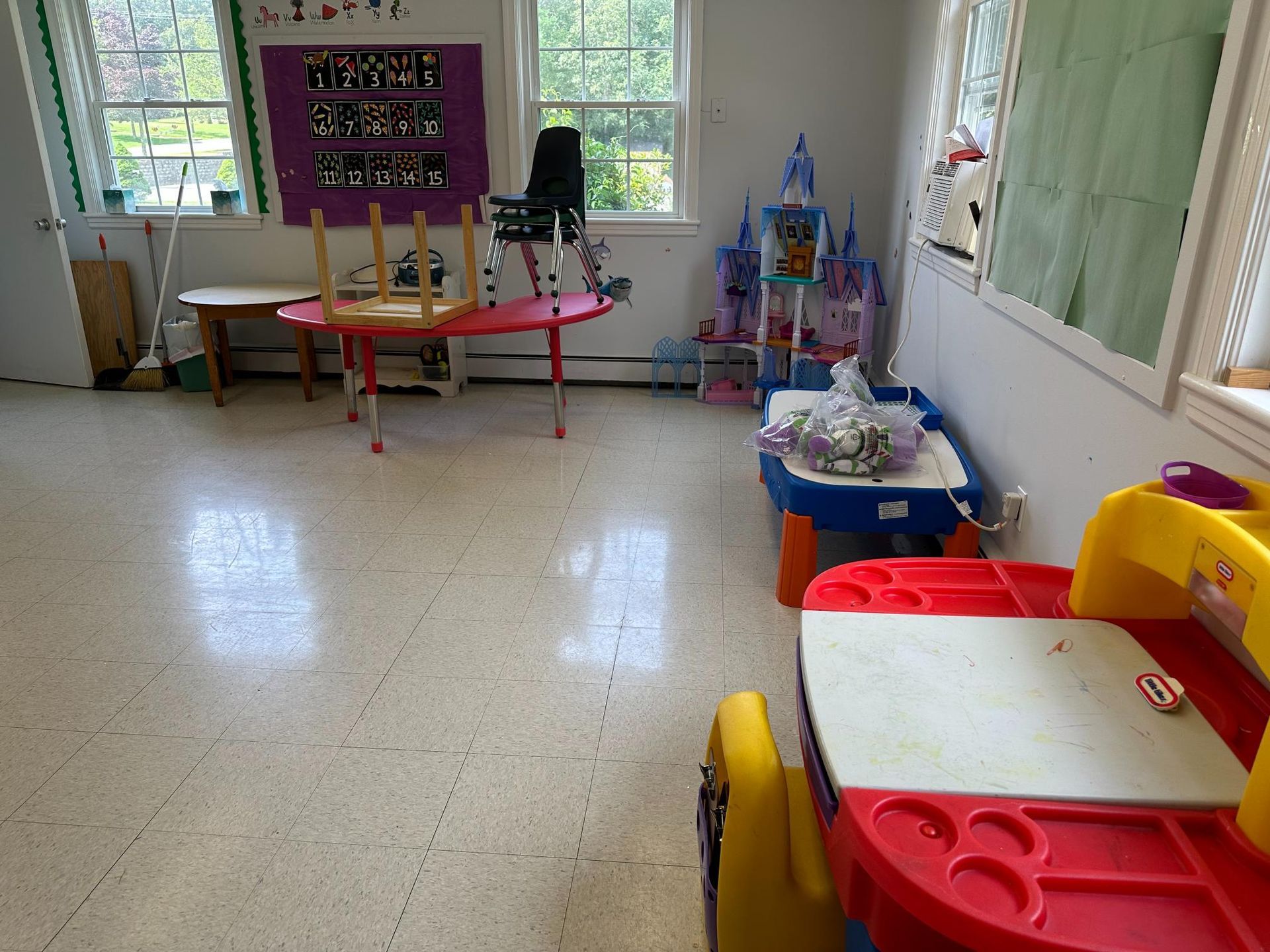 Bright and tidy preschool playroom and classroom floor maintained through expert school cleaning services in Barnstable, MA.
