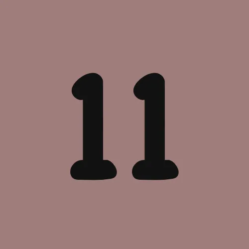 The number 11 is on a pink background.