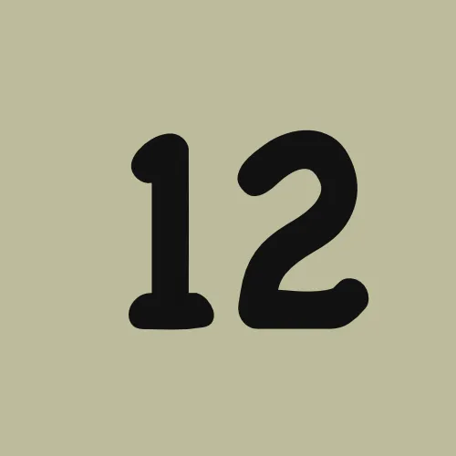 The number 12 is written in black on a beige background