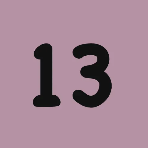 The number 13 is on a pink background.