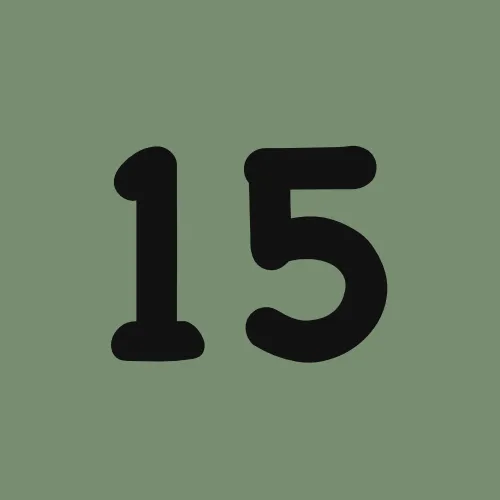The number 15 is on a green background