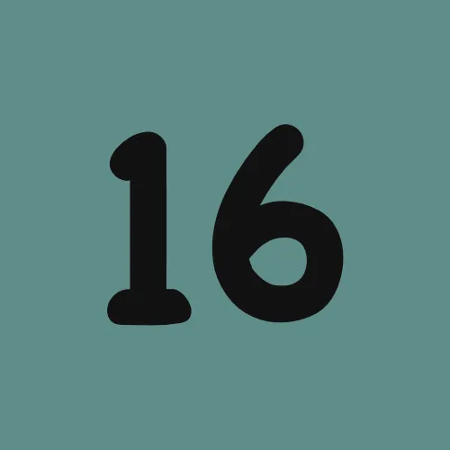 The number 16 is on a blue background.