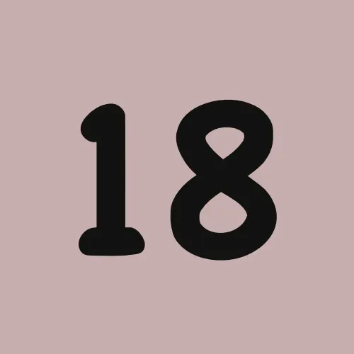 The number 18 is on a pink background.