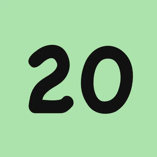The number 20 is written in black on a green background